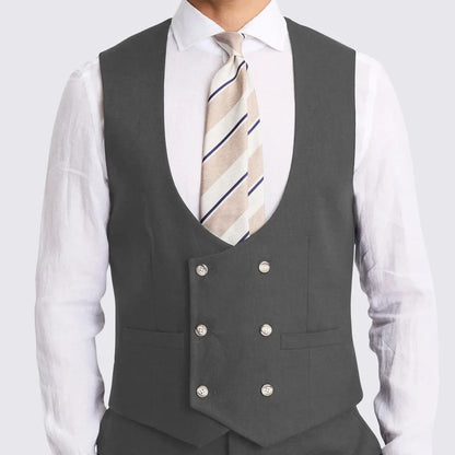 Men Vest White Solid Double Button V Neck Waistcoat For Wedding Party Banquet Business Office Work Daily Casual Men Suit Vest