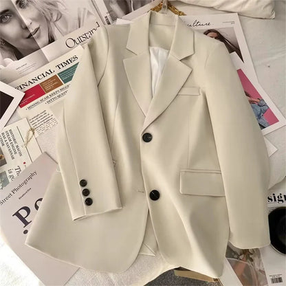 Korean Temperament Slim Blazers Women Spring Autumn Elegant Versatile Back Split Suit Jacket Single Breasted Loose Casual Coat