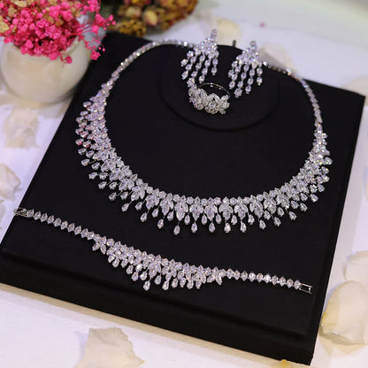 Sparkling Bridal Necklace Luxury Full Zircon Jewelry Sets For Women Party, Luxury Dubai Nigeria Wedding Bridesmaids Accessories