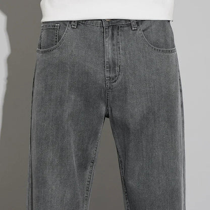 2025 New Lyocell Summer Thin Business Male Pants Jeans Men's High Waist Loose Comfortable Straight Elastic Denim Trousers
