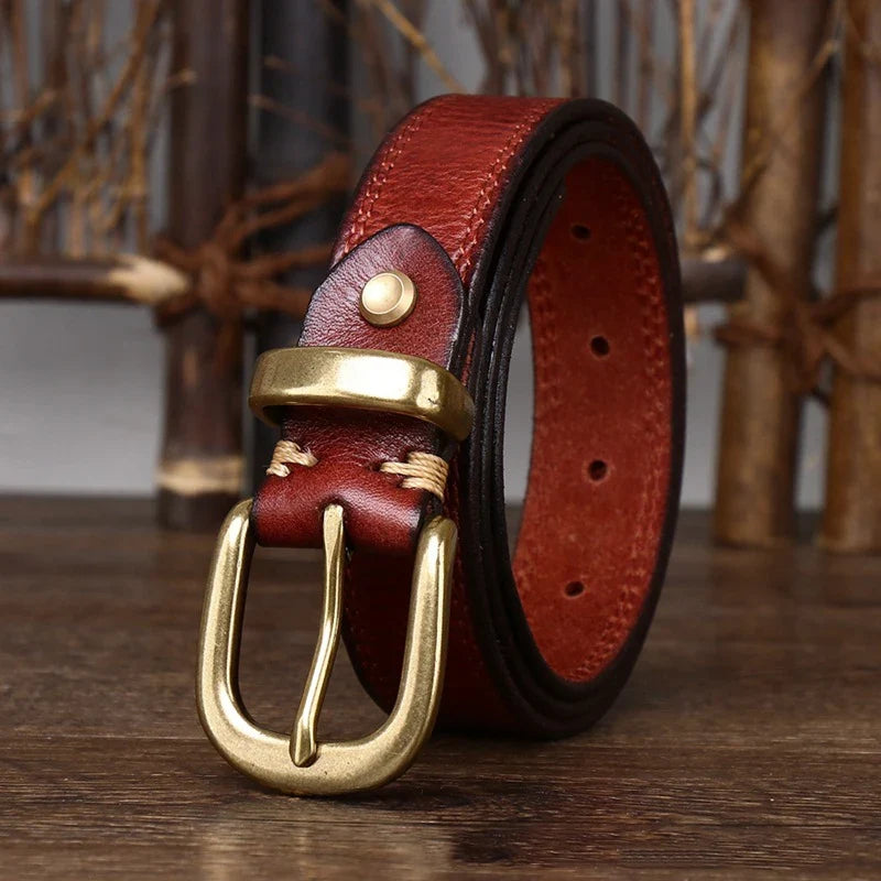 2.8 CM Pure Cowhide Genuine Leather Ladies High Quality Jeans Brass Buckle Belts Cowboy Fashion Designer Belts for Women luxury