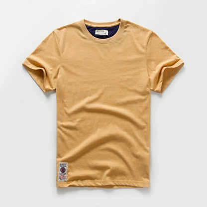 Men's T-Shirt Summer Cotton Solid T-Shirt Men's Short Sleeve Tee Fancy Yarns High Quality Classical Tops T Shirts Color Wine Blu