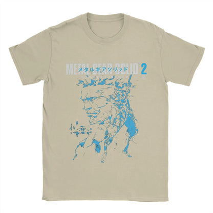 Men T-Shirts Metal Gear Solid 2 Vintage Pure Cotton Tee Shirt Short Sleeve Snake and Raiden Cover T Shirts  Collar Tops Unique