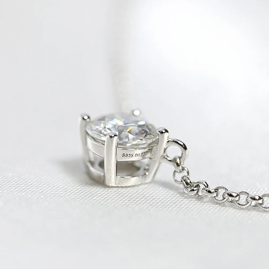 1ct/6.5mm Moissanite Diamond Pendant Necklace With  Certificates 100% 925 Sterling Silver Plated 18k Gold Neckchain For Women