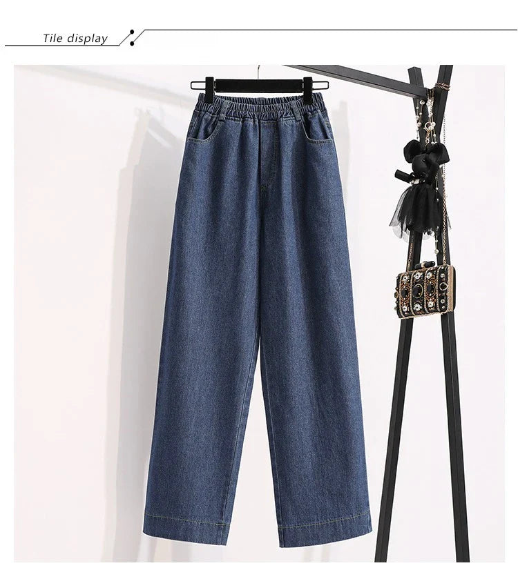 2026 Plus Size Jeans Spring Autumn High Waisted Straight Leg Women's Oversized Pants Loose Casual Wide Leg Jeans With Pockets