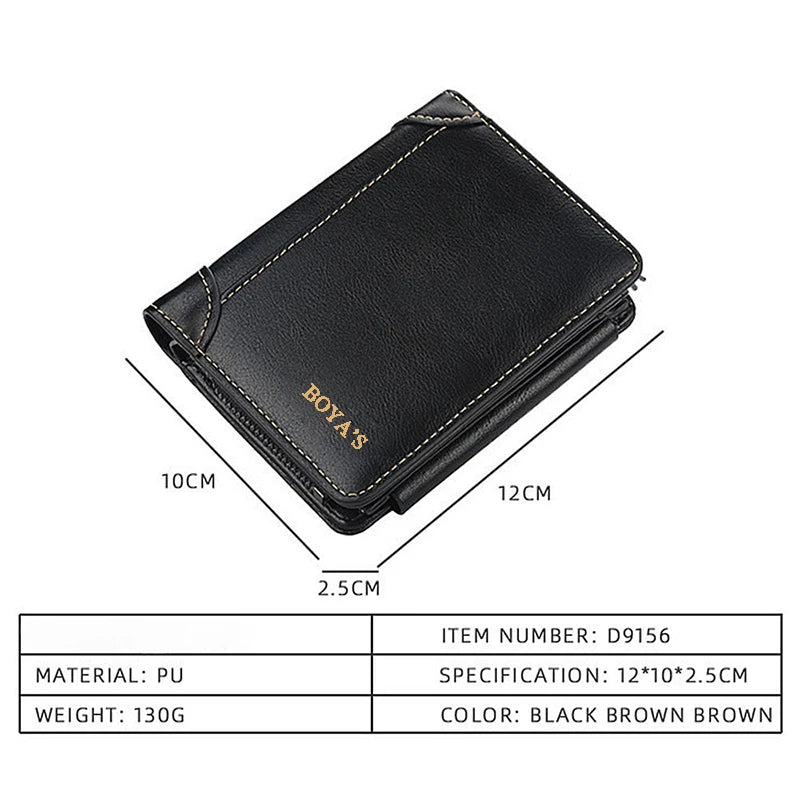 Men's High-Quality Vintage PU Leather Short Wallet, Fashion Zipper Card Holder with Coin Pocket, Durable Casual Daily Men Purse