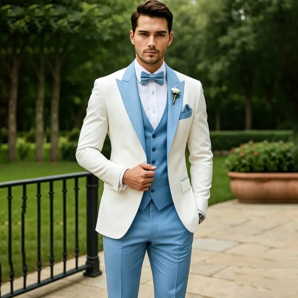 3 Pieces Wedding Tuxedo for Groom Sage Green Slim Fit Formal Men Suits Elegant Blazer Vest Pants Set for Prom Party Ceremony