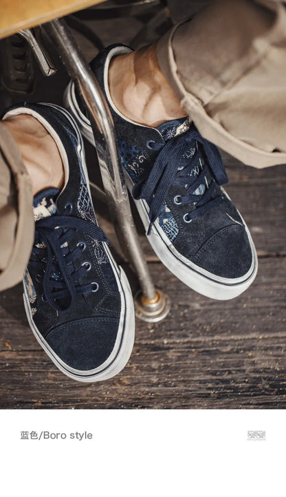 Japanese Retro Printing Canvas Shoes for Men Designer Brand Ancient Cloth Board Shoes Low Top for Lovers Women