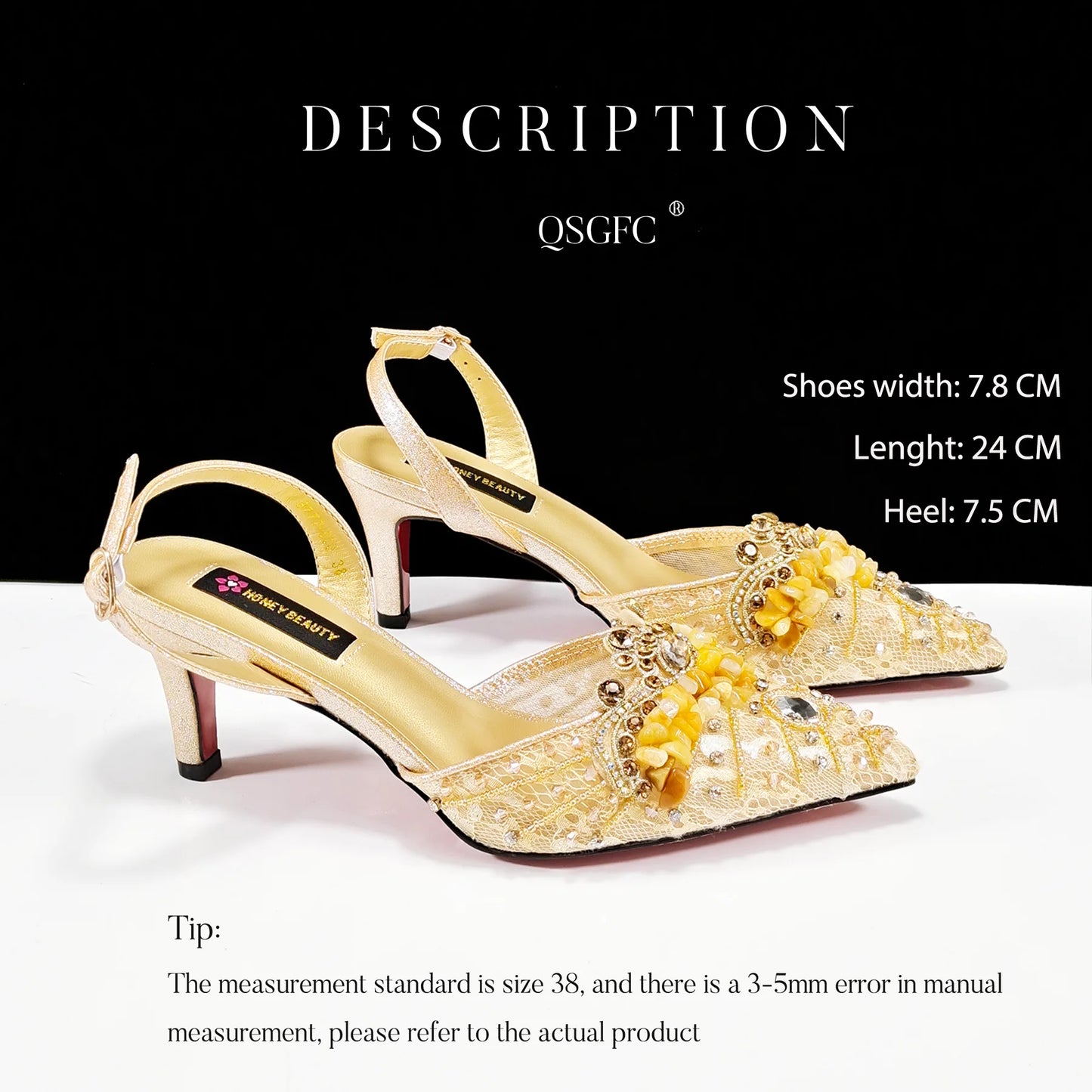 Italian Design Rhinestones and Coral Stones Ladies Party Shoes High Heels Pointed Toe Coffee Color Women's Shoes