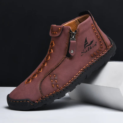 New Winter 2024 Handmade Leather Men Boots Zipper Design Sneakers Man Breathable Casual Leather Shoes Men Ankle Boots Outdoor