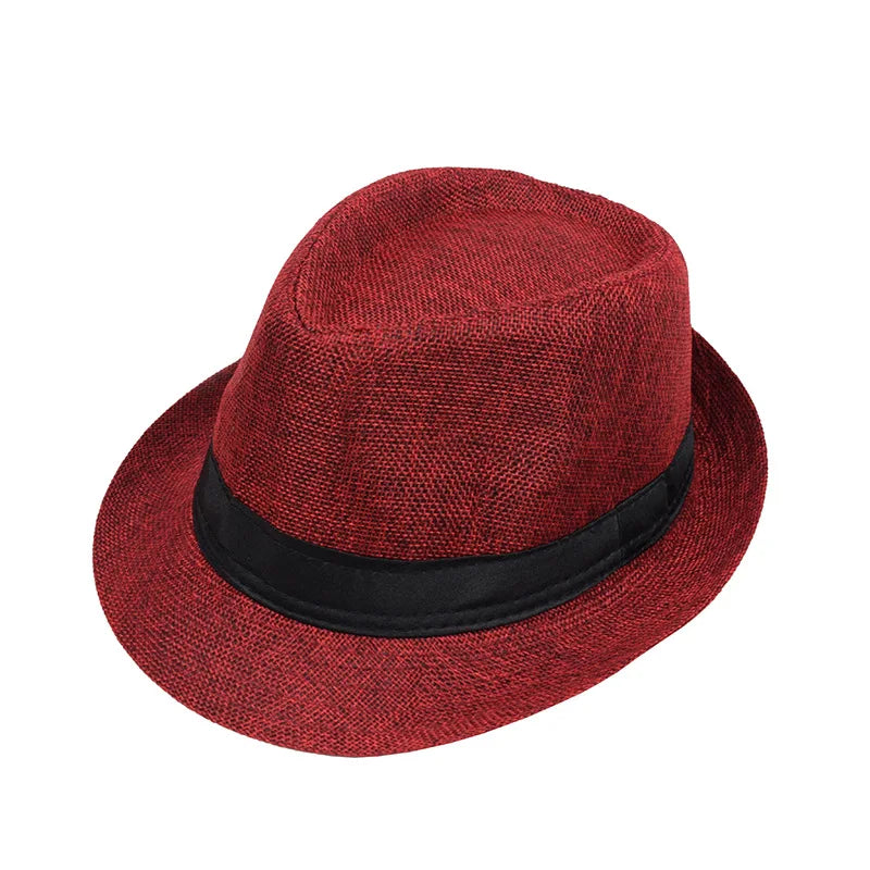 Jazz Hat British Style Linen Solid Color Hat for Men and Women Rolled Brim Couple Style Sun Hat Paper Straw Hat
