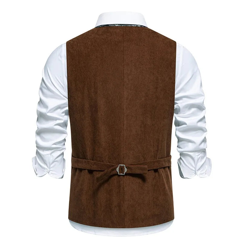 Suit Vest Man British Style Printed Single-breasted Male Waistcoat Slim V-neck Sleeveless Pocket Versatile Men Vest