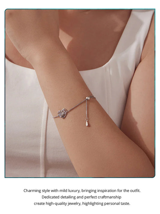 Bracelet chaîne rétro en argent sterling 925 Arbre de Vie avec breloque cœur en pierre de lune ajustable pour femmes