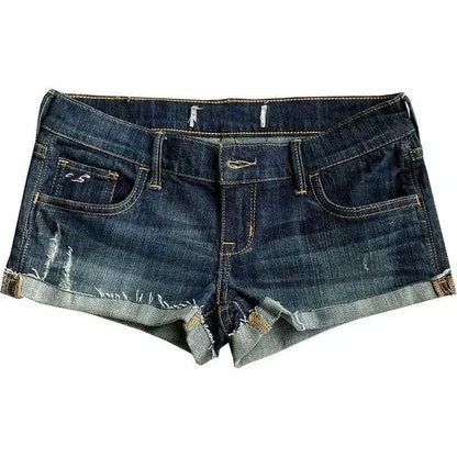 Summer New Female Fashion Hot Girl Street Casual Hip Wrap Sexy Mini Shorts Women's Low Rise Elastic Tight Curled Denim Shorts