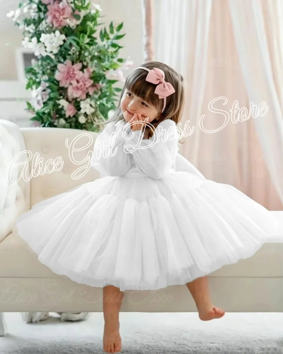 Customized Lovely Pink Flower Girl Dress For Wedding Puffy Knee Length Kids Birthday Party First Communion Ball Gowns