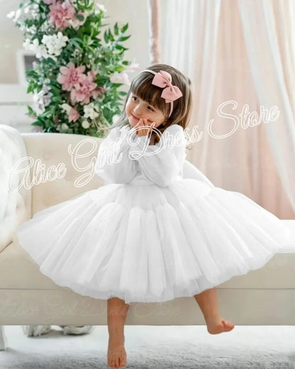 Customized Lovely Pink Flower Girl Dress For Wedding Puffy Knee Length Kids Birthday Party First Communion Ball Gowns