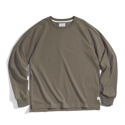 100% Cotton Loose Crew Neck Long Sleeve T-shirts Men's  230g Thin Breathable Tee Shirt Basic Solid Color Oversized Tops