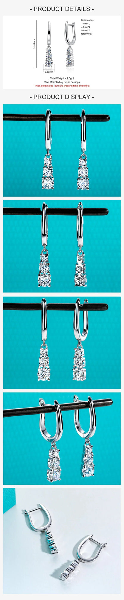 1.8cttw D Color Moissanite Diamond Dangle Drop Earrings 925 Sterling Silver Earrings Charm for Women Jewelry Wholesale