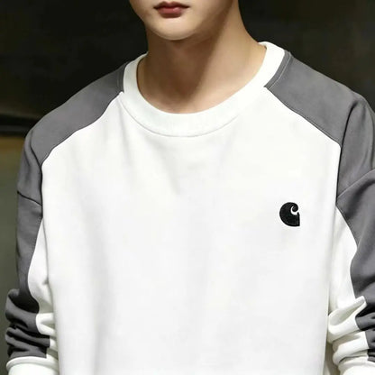 Men's Casual Solid Color Loose Long Sleeve round Neck Hoodie Base Shirt Spring Autumn Sports Wear