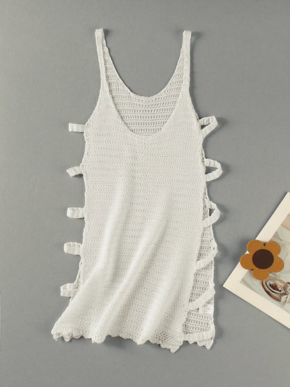 Sexy U Neck Sleeveless Knit Horizontal Stripes Side Cut Out Beach Vacation Dress 2026 Summer Beachwear Women's Mini Dresses K90