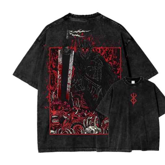 Berserk Anime Washed T Shirt Men Vintage Gothic Streetwear Tshirt Harajuku Hip Hop Graphic Tee Shirt Oversized Cotton Tops