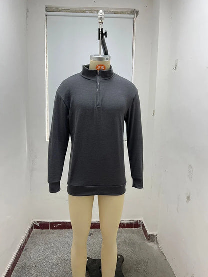 Men's Casual Sweater New V-neck Long Sleeve Pullover Outdoor Work Sweatshirts Autumn Lightweight Half Zipper Sweater Winter Top