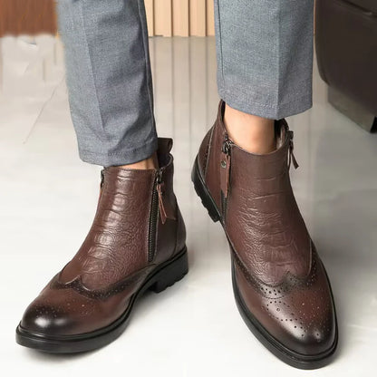 2025 Men Winter Plush Snow Boots Genuine Leather Men Side Zipper Ankle Boots Fashion Men Casual Low Top Shoes All-match Men Shoe