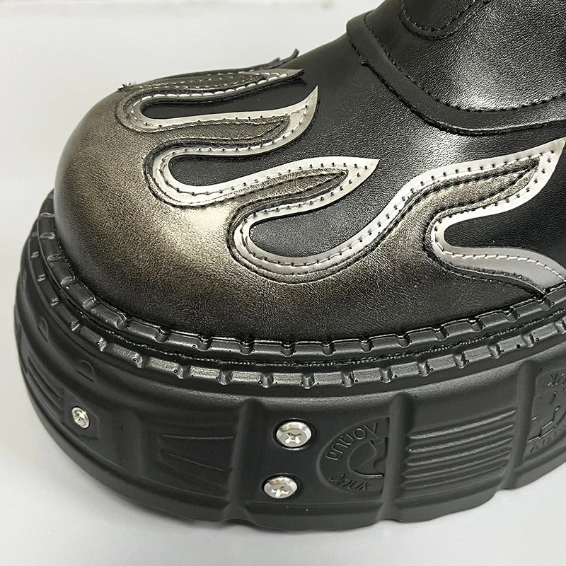 Men's 2024 Winter New Thick-soled Inner Heightening Fashion Fried Street Personality High-top Leather Boots