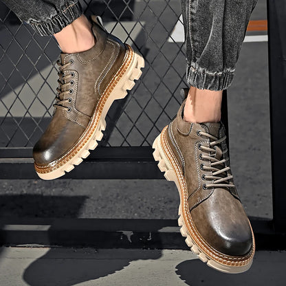 Genuine Leather Men Boots Cow Leather Upper Durable Sole Lace up Autumn Winter Boots Fur Daily Leisure Outdoor Shoes For Man New