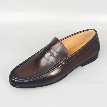 Luxury Men Penny Loafers Genuine Leather Slip On Black Casual Business Dress Shoes Mens Wedding Party Office Fashion Shoes