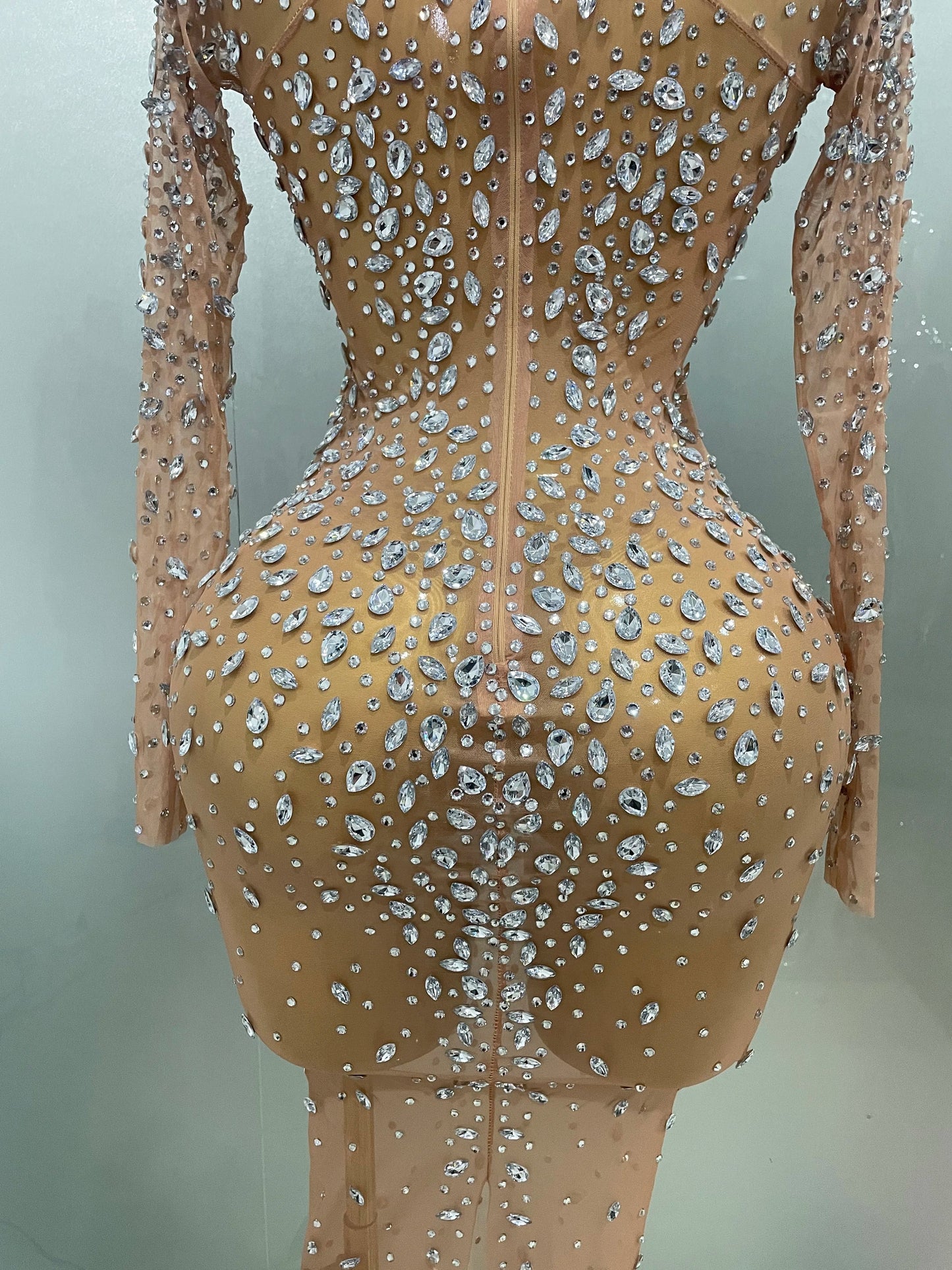 Sexy Shinny Rhinestone Stretch Mesh Transparent Long Dress 2025New Women Evening Birthday Party Prom Nightclub Singer Stage Wear