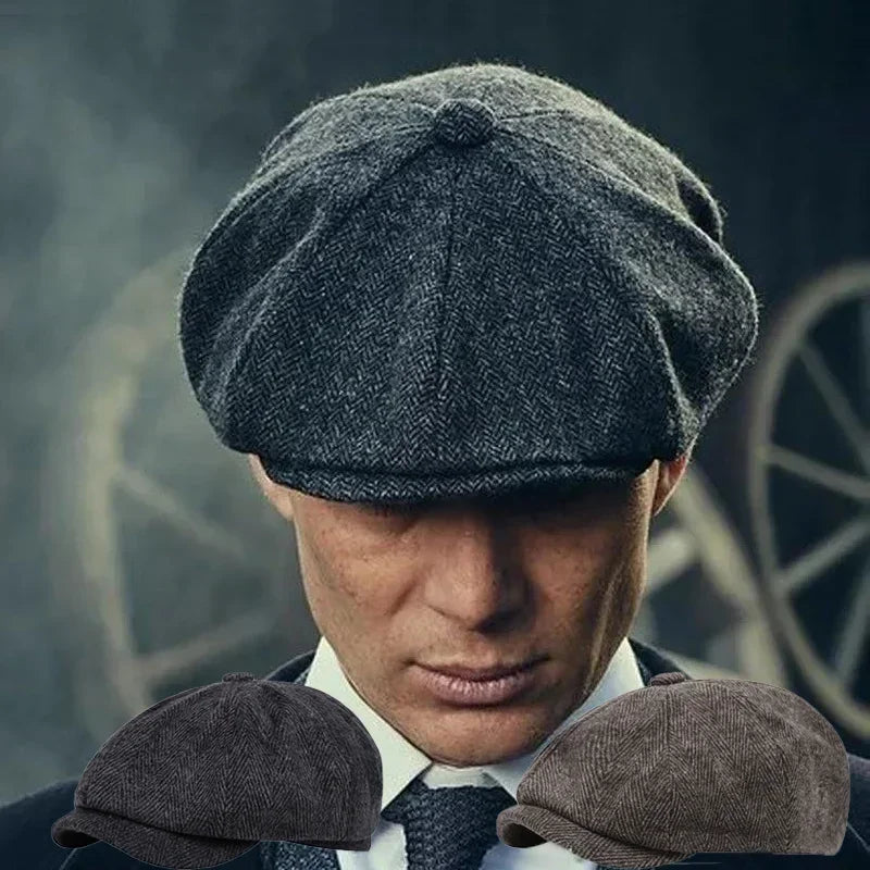 High Quality Winter Retro British Style Newsboy Cap Men Vintage Luxury Unisex New Octagonal Flat Cap Cotton Ascot Caps Beanie