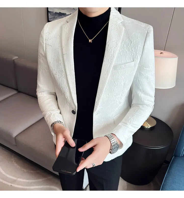 New Luxury Jacquard Floral Suit Jacket High Quality Men Business Slim Fit Casual Social Blazers Coats Formal Stage Prom Tuxedo