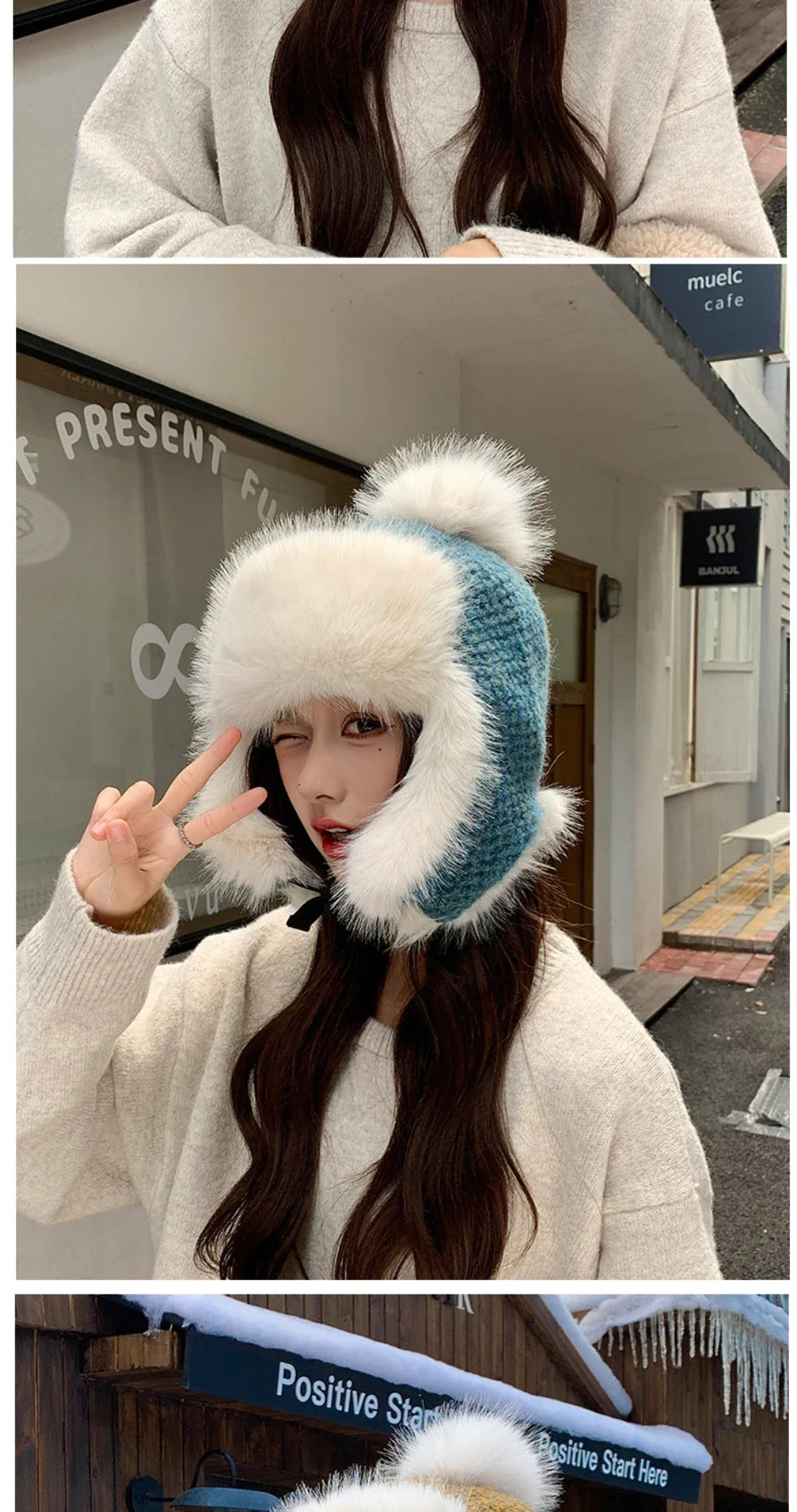 Russian Hat Ushanka Thick Warm Fluffy Fur Hat Women Snow Ski Earflap Cap Female Knitted Hat Skullies Beanies Bomber Hats