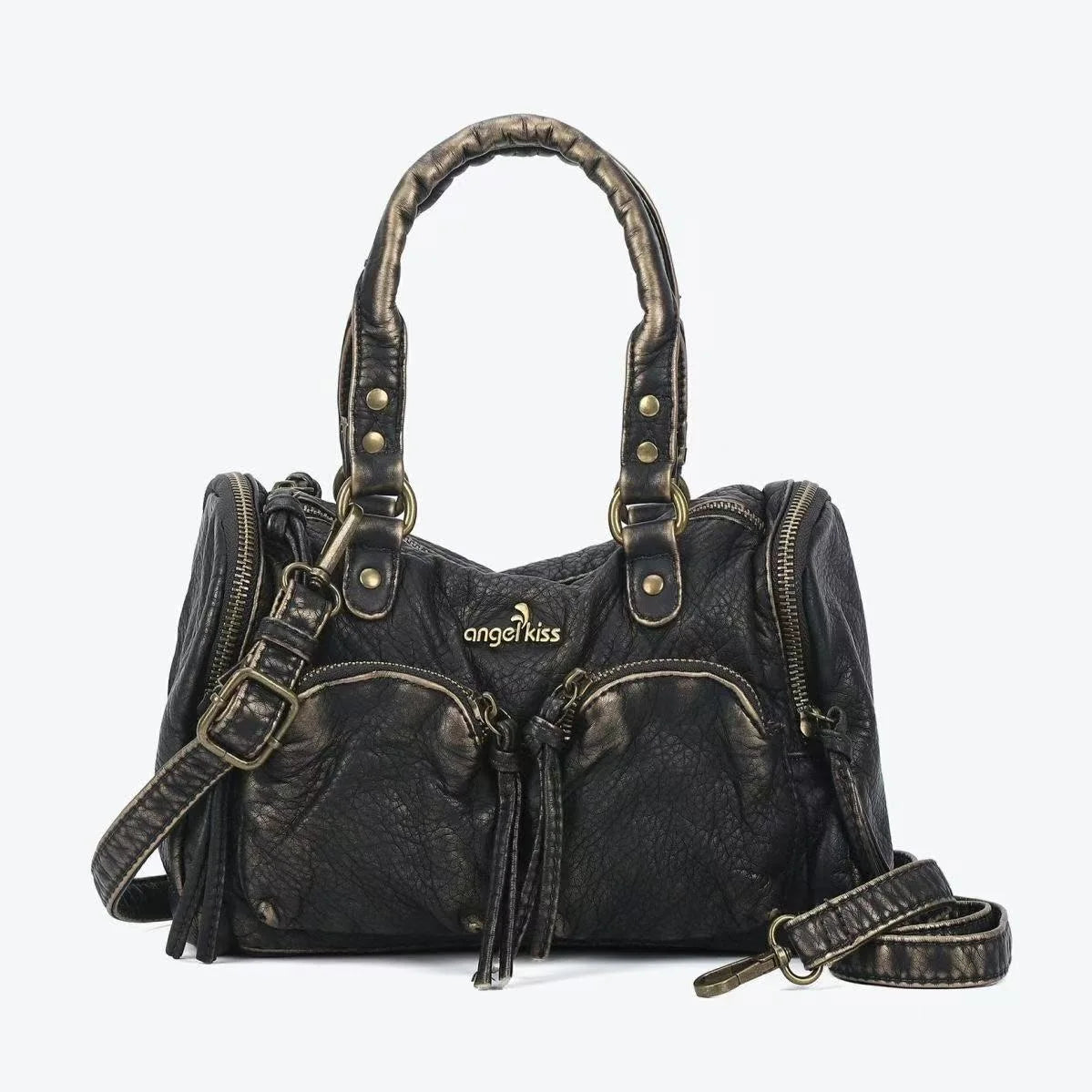 Vintage Women Handbags Small Satchel Top-handle Boston Bag PU Shoulder Bag Fashion Dumpling Pack Multi-pockets Shoulder Bags