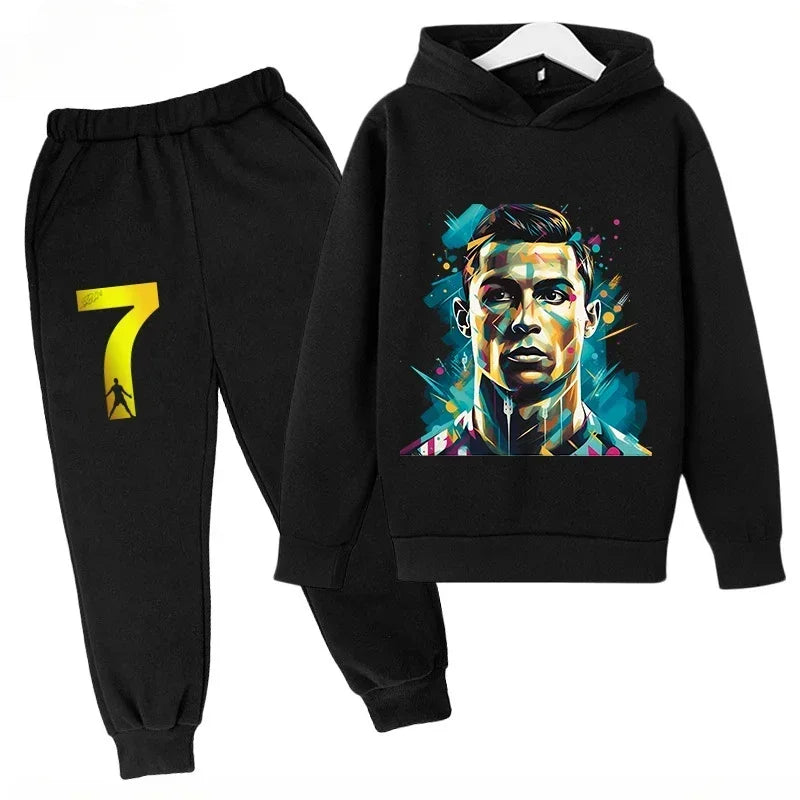 Quick-Dry CR7 Kids Tracksuit 7-13Y Ronaldo 7# Print Sports Outfit Breathable Fabric Active Wear Kids Boutique Clothes