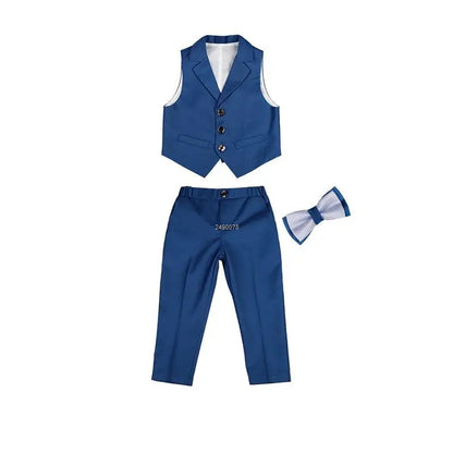 Kids Jacket Vest Pants 3PCS Photograph Dress Children Formal Wedding Suit Boys Birthday  Mariage Performance Celebration Costume