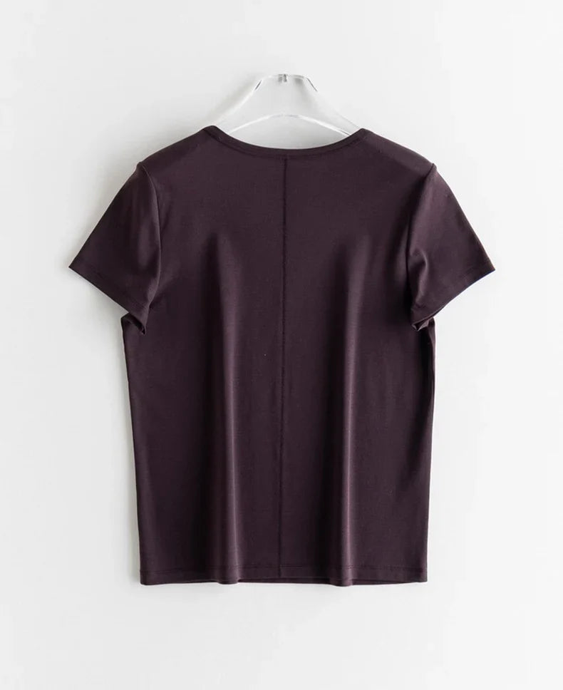 Women Solid T Shirt, Silk Cotton Blend, Square Collar, Short Sleeves Chic Shirt 2025 Spring Summer Cozy Top