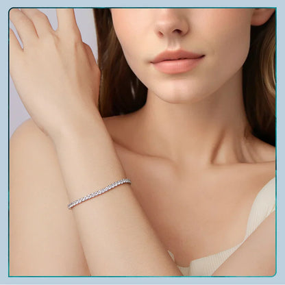 925 Sterling Silver Luxury Full-Pavé Tennis Bracelet Stretchable Round Cubic Zirconia Chain Classic Women Wedding Gift