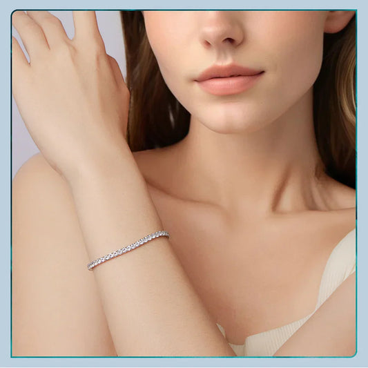 Bracelet de tennis en argent sterling 925, luxueux, entièrement pavé, extensible, chaîne de zircone cubique ronde, classique, pour femme, cadeau de mariage