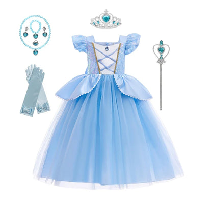 Summer Deluxe Princess Snow White Gown with Cape Girls Fairy Kids Cosplay Costume Toddler Carnival Apparel Halloween Dress up