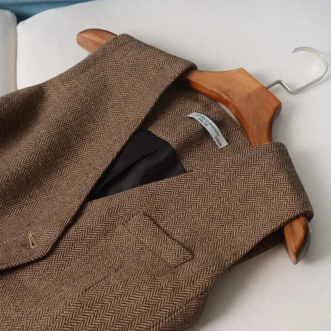 Women Vest Brown Fashion Vintage Herringbone Single Breasted Slim Fit Business Casual Profession Work Women Waistcoat