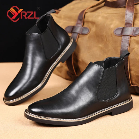 39~47 Men Chelsea Boots Brand Retro Comfortable PU Leather Ankle Boots Men 2025 Fashion Black Brown Mens Boots