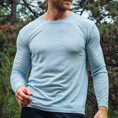 Men's 100% Merino Wool Thermal Long Sleeve T-Shirt Base Layer Breathable Wicking Anti-Odor Underwear for Outdoor Activities