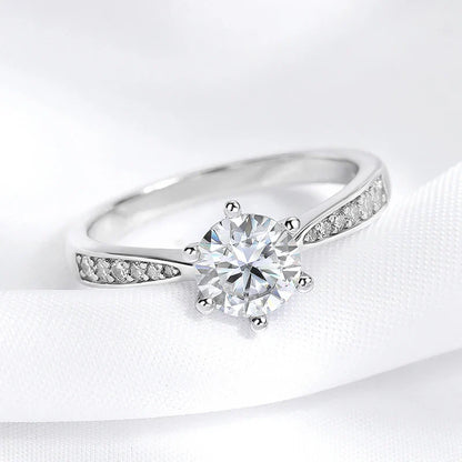 Real 0.3-3CT Moissanite Wedding Ring for Women Sterling Silver Round Brilliant Diamond Solitaire Engagement Rings Gift