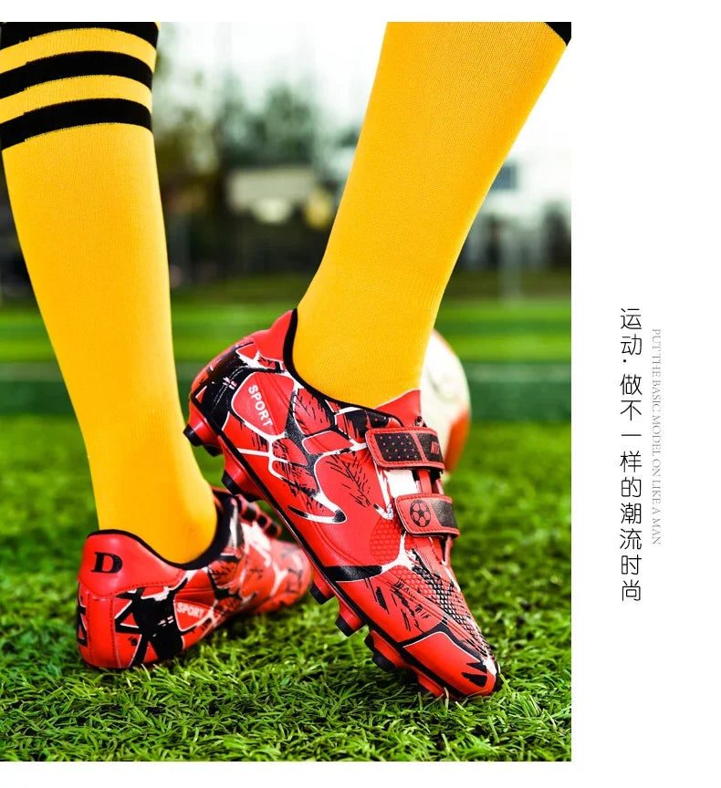 Kids Soccer Shoes Outdoor Non-Slip Football Sports Shoes Boy Training Shoes Child HOOK&LOOP Lightweight Children's Soccer Cleats