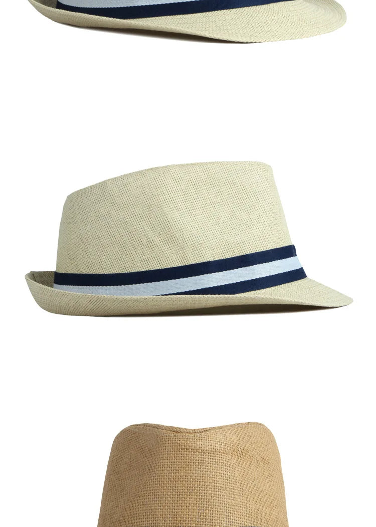 Summer Men's Jazz Hat British Retro Spy Hat Beach Casual Straw Woven Small Top Hat Female Stripe Belt Fedoras Hat Panama Cap