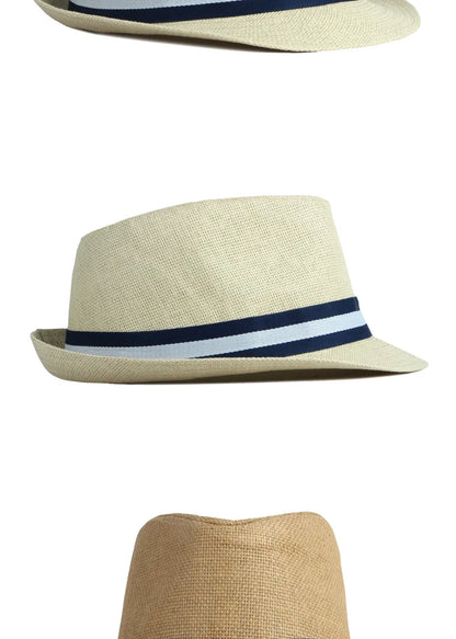 Summer Men's Jazz Hat British Retro Spy Hat Beach Casual Straw Woven Small Top Hat Female Stripe Belt Fedoras Hat Panama Cap