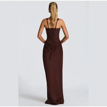 Sexy Square-neck Halter Long Dress Women 2025 Pleated Sleeveless Backless High Waist Bodycon Dresses New Summer Lady Party Gowns