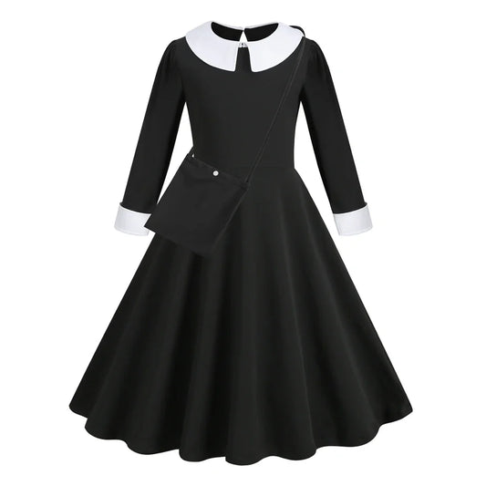 Vinagte Gothic Black Dress Girls Role Playing Costume Toddler Halloween Cosplay Apparel